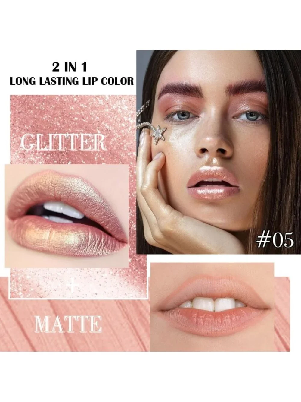 Womens 05# Champagne Gold-Metallic Glitter Liquid Lipstick lippies Lip Gloss